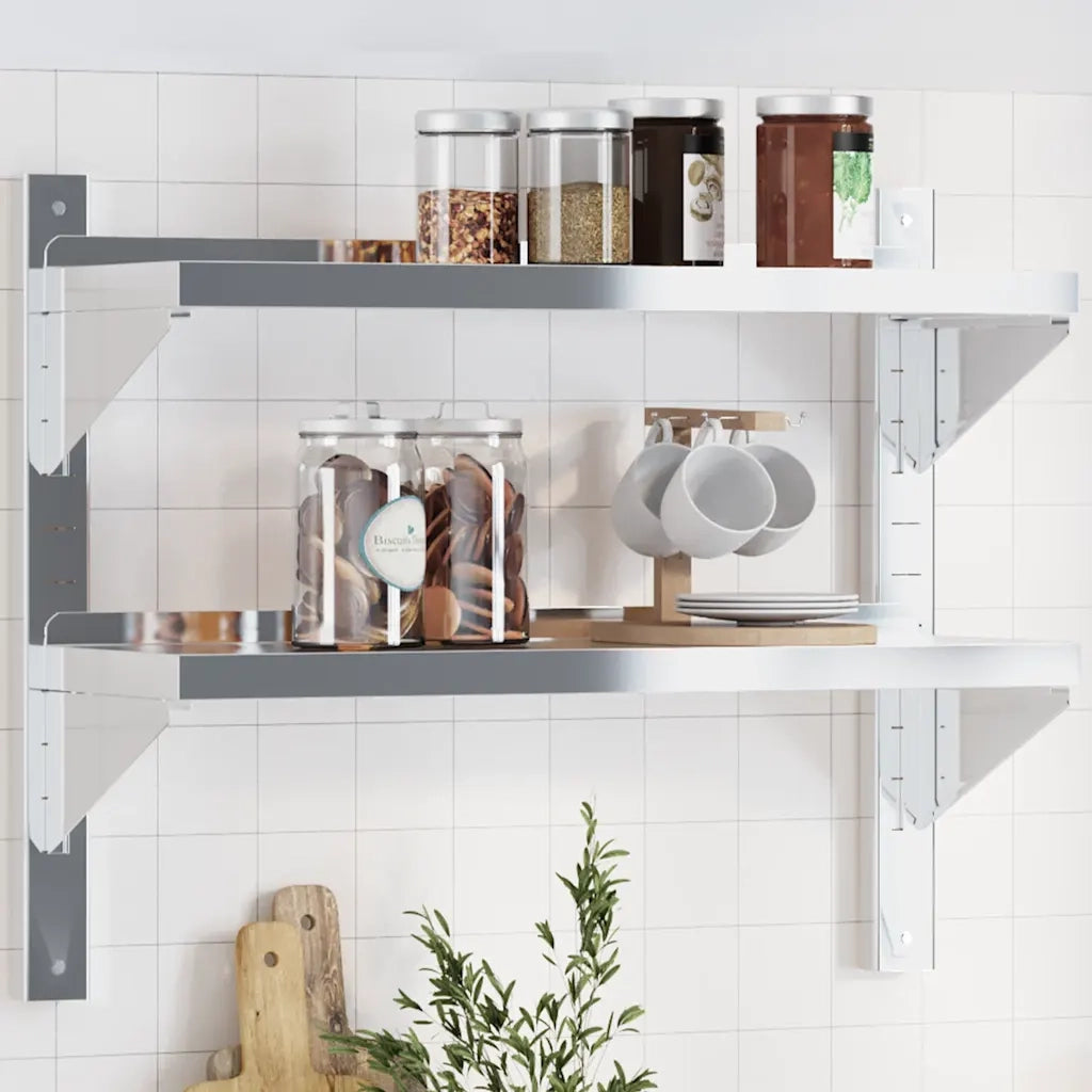 Mensola a Muro 2 Ripiani 75x23,5x60cm Argento in Acciaio Inox 30314