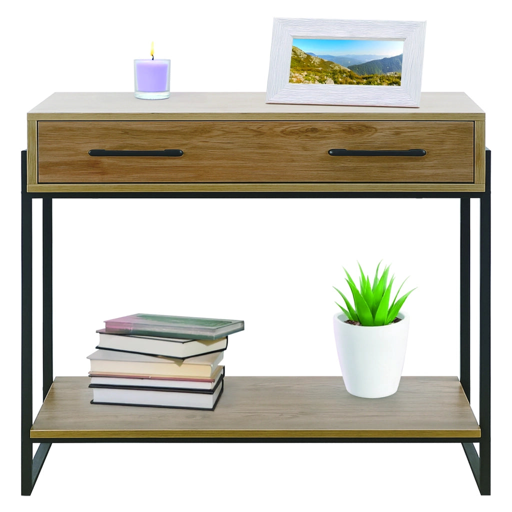 Consolle Da Ingresso Con 2 Cassetti e Ripiano Mobiletto Corridoio Scarpiera Portachiavi e Accessori Stile Industrial Legno Metallo Mobile Tavoli Per Divano