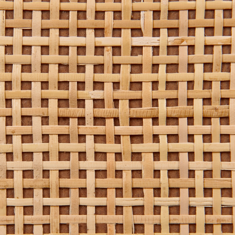 Credenza a 2 ante e 2 ripiani in truciolato di pino chiaro con fronte in rattan stile boho rustico