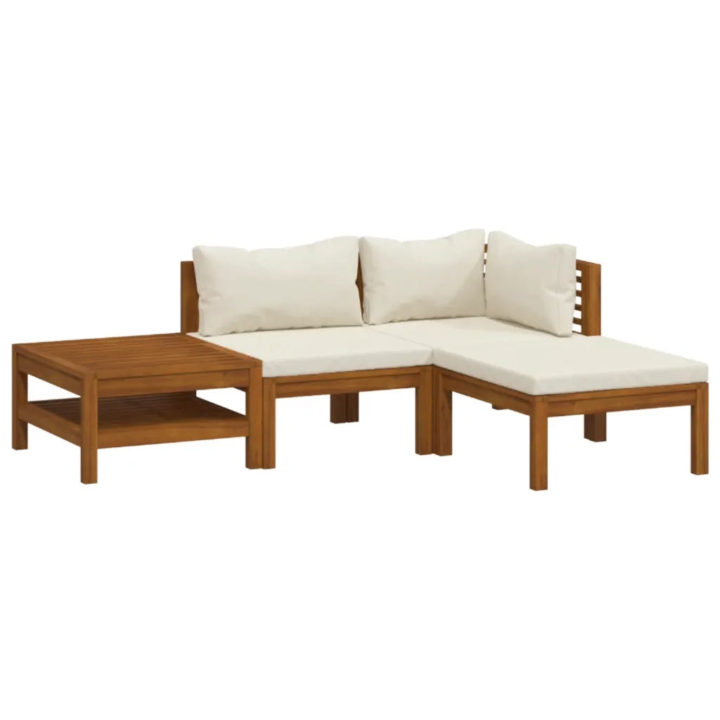 Set Divani da Giardino 4 pz con Cuscini Crema in Legno Acacia 3086925