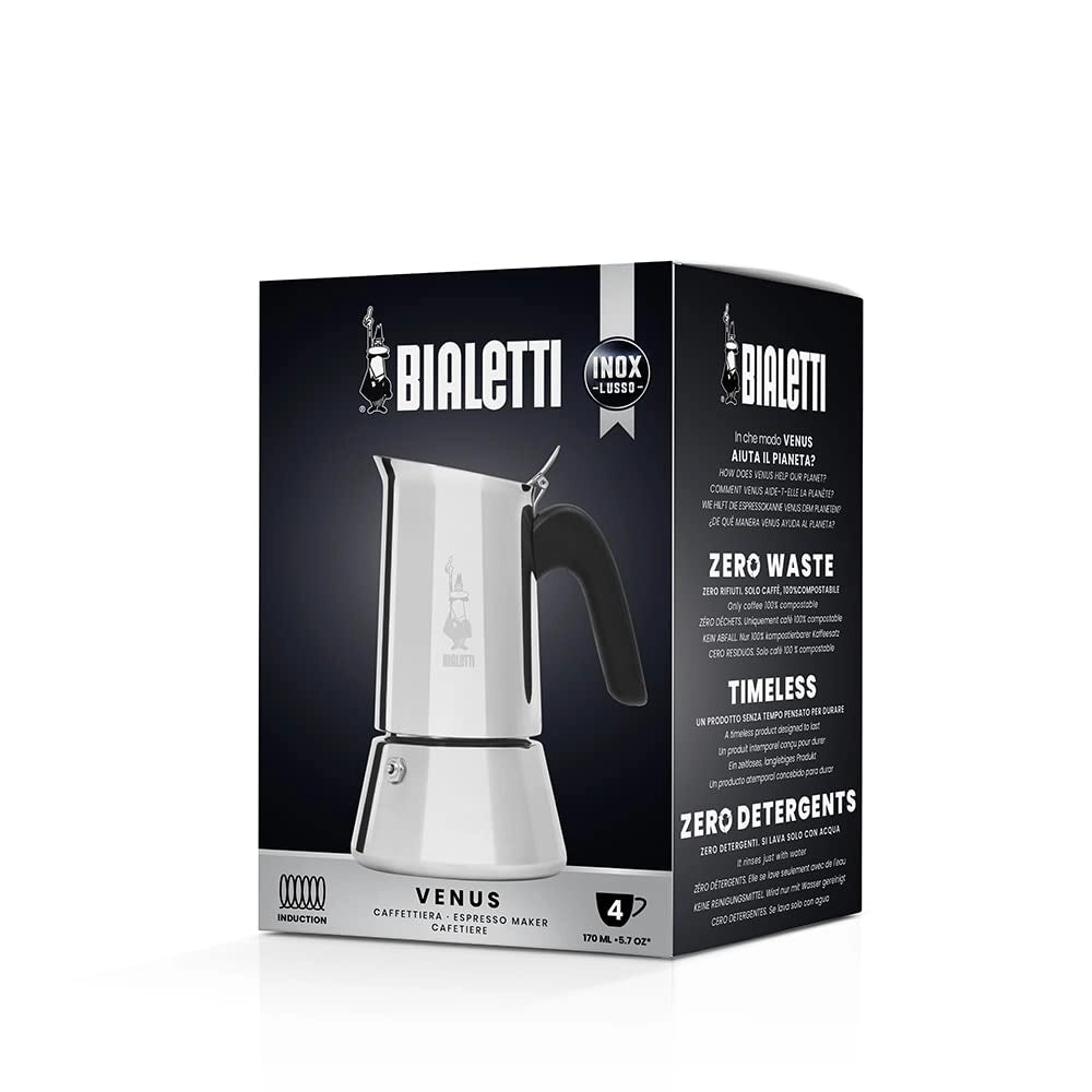 Caffettiera Venus 4 Tazze in Acciaio Inox Lucido e Satinato Compatibile con Induzione Made in Italy Bialetti
