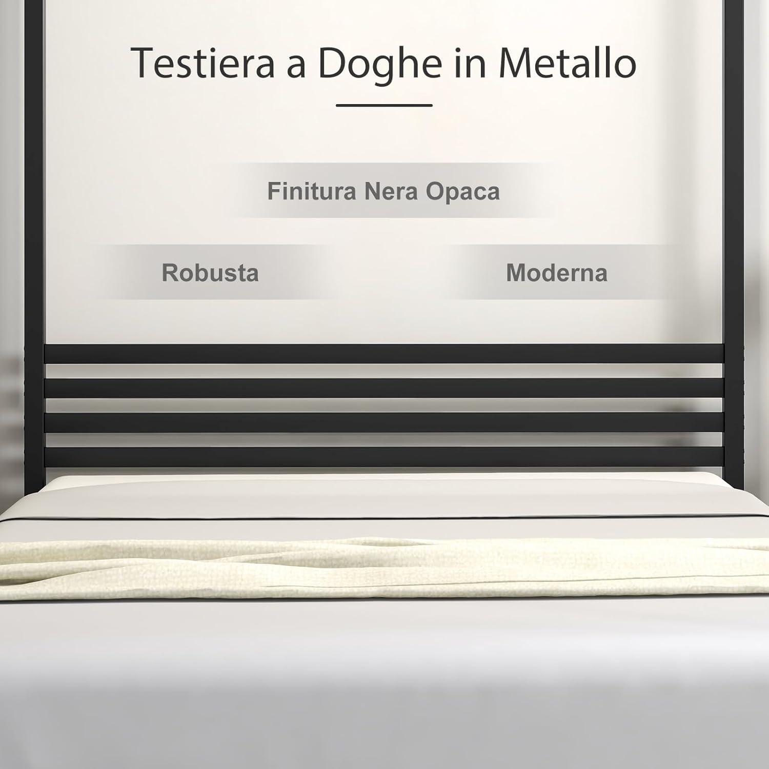 Struttura Letto in Metallo 200x140 cm, Telaio da Letto Matrimoniale con Testiera e 4 Poste, Sostegno Robusto in Metallo, Carico Massimo 300kg