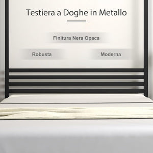 Struttura Letto in Metallo 200x140 cm, Telaio da Letto Matrimoniale con Testiera e 4 Poste, Sostegno Robusto in Metallo, Carico Massimo 300kg