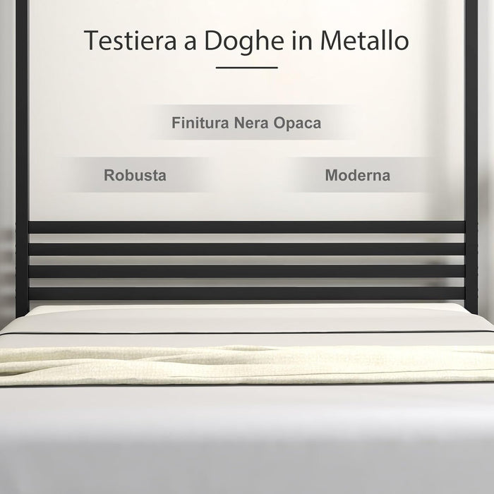 Struttura Letto in Metallo 200x140 cm, Telaio da Letto Matrimoniale con Testiera e 4 Poste, Sostegno Robusto in Metallo, Carico Massimo 300kg