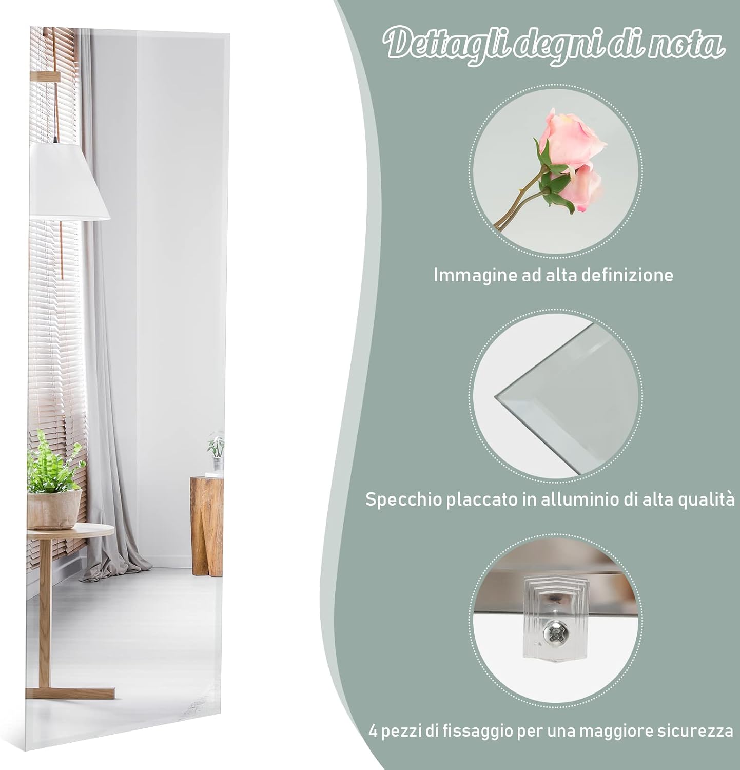 Specchio da Parete 110 x 38 cm, Specchio Rettangolare Montato a Parete, Specchio a Figura Intera per Guardaroba Corridoio Soggiorno