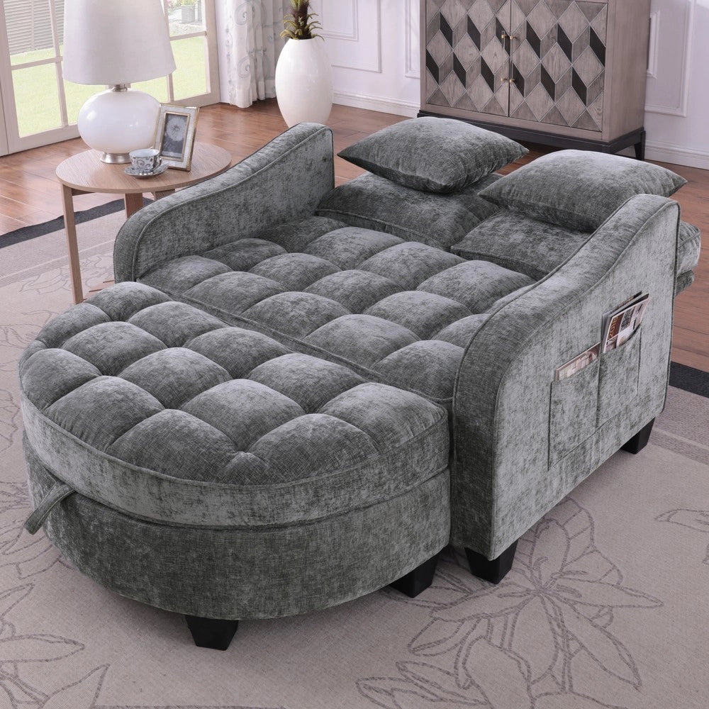 Divano letto 2 in 1 con pouf contenitore ¨C Minimal ¨C Grigio scuro tessuto legno eucalipto