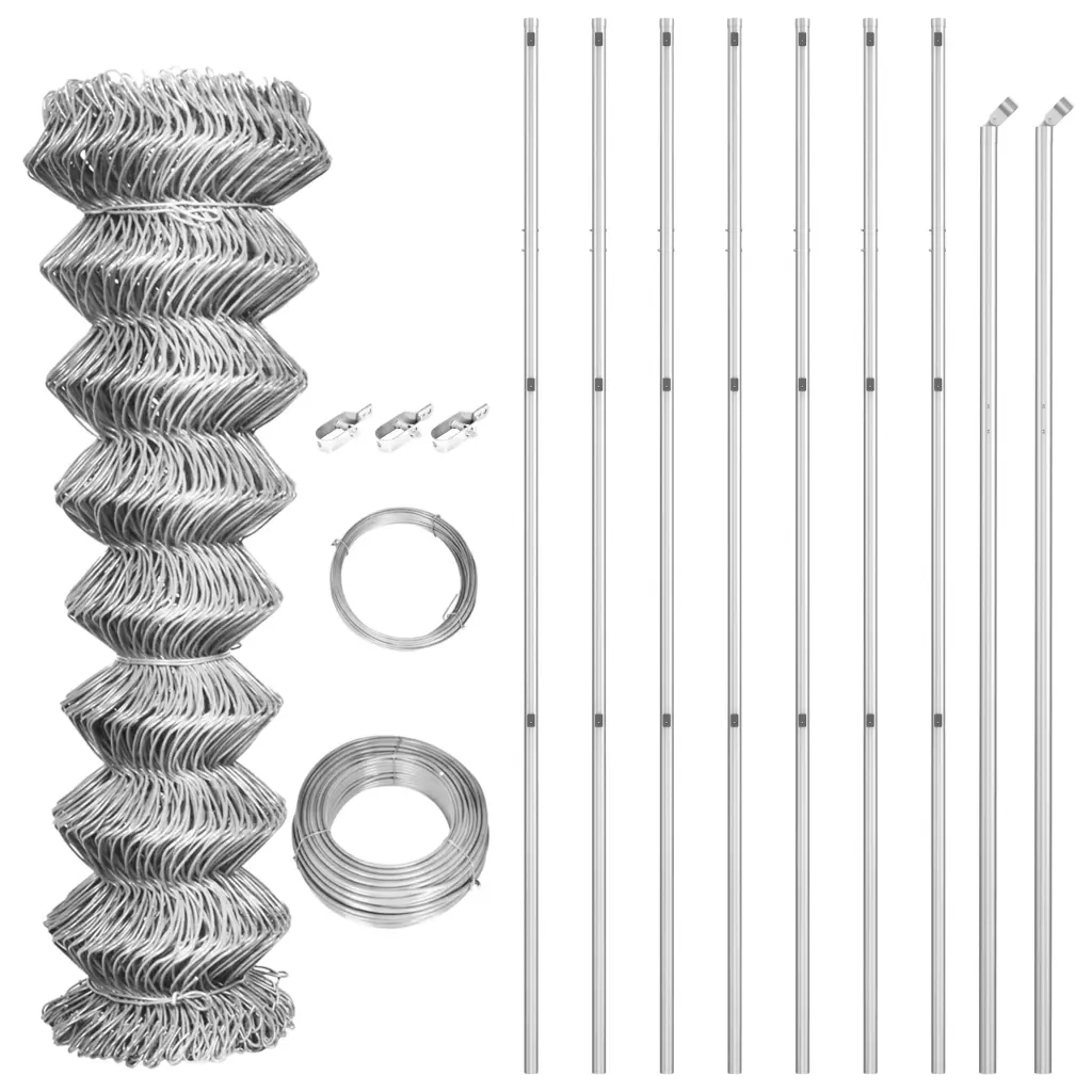 Recinzione da Giardino | Recinzione in Rete con Pali in Acciaio Zincato 15x1,5 m Argento