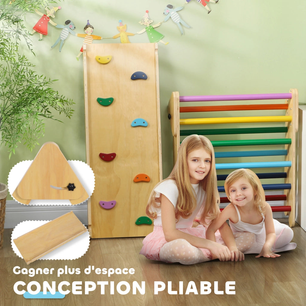 Triangolo da arrampicata 3 in 1 ¨C Xylo ¨C rampa double face, scivolo, legno naturale, 147x64,5x63 cm