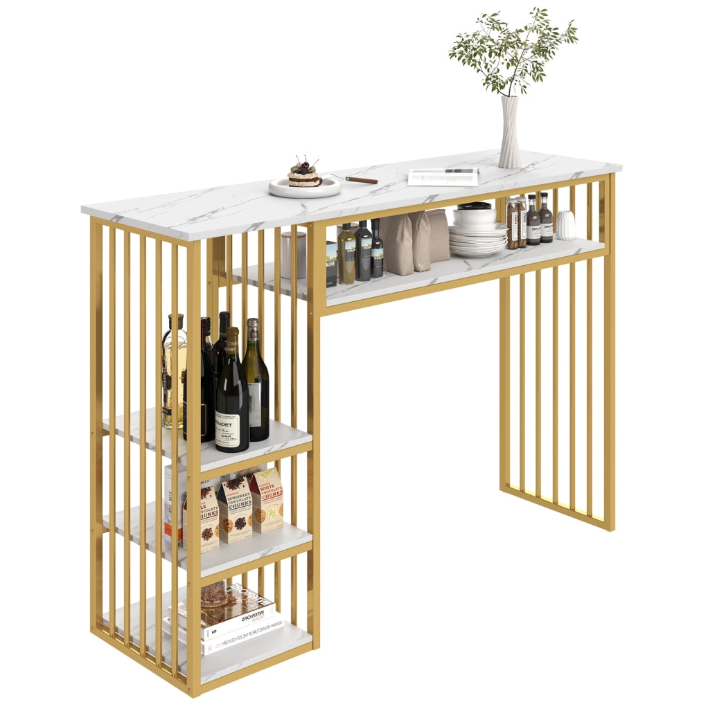 Bartisch con spazio contenitivo 140 x 40 x 105 cm; bianco e oro
