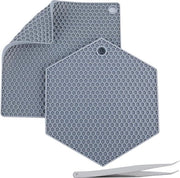 Mat per Doming in Silicone - Pads di Gomma Sintetica Resistente al Calore - Mat per Trivet Quadrato e a Sei Venti con Rilievo a Nido d'Ape - Mat per Raccogliere il Cuoio e il Residuo di Cera - Strumento di Cucina con Pinza per Artigianato.