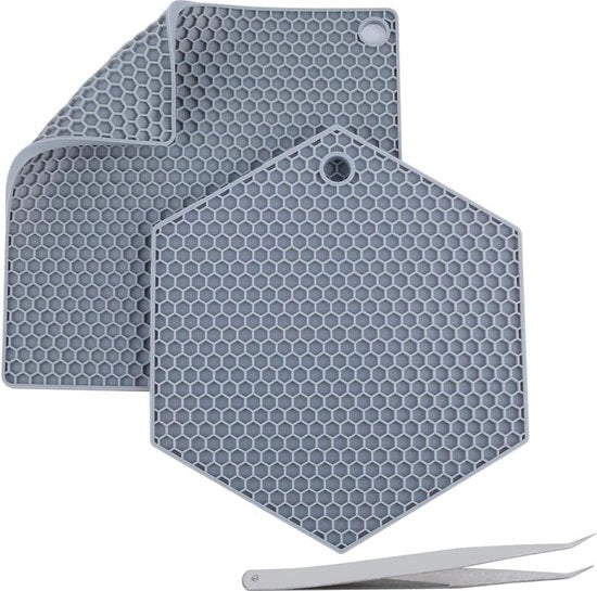 Mat per Doming in Silicone - Pads di Gomma Sintetica Resistente al Calore - Mat per Trivet Quadrato e a Sei Venti con Rilievo a Nido d'Ape - Mat per Raccogliere il Cuoio e il Residuo di Cera - Strumento di Cucina con Pinza per Artigianato.