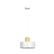 Sospensione Nordica 1 Luce Surya In Acciaio Bianco E Legno