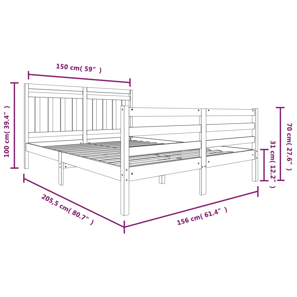 Giroletto-Struttura Letto Bianco 150x200 cm King in Legno Massello 642600