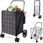 Carrello Portaspesa Pieghevole, Carrello Spesa con Ruote Girevoli a 360° e Borsa Impermeabile Removibile, Capacità di Carico 40 kg, 102L, 61 x 60 x 102 cm