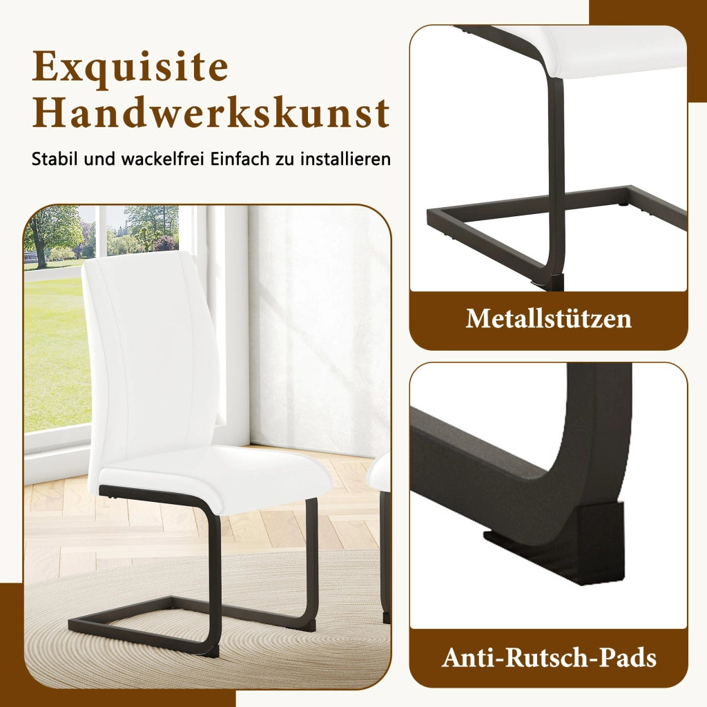Set di 2 sedie da pranzo in similpelle bianca con gambe in metallo nero; design ergonomico
