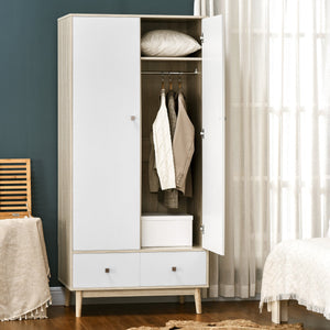 Armadio 2 Ante 2 Cassetti 90x50x190 cm in Legno Bianco