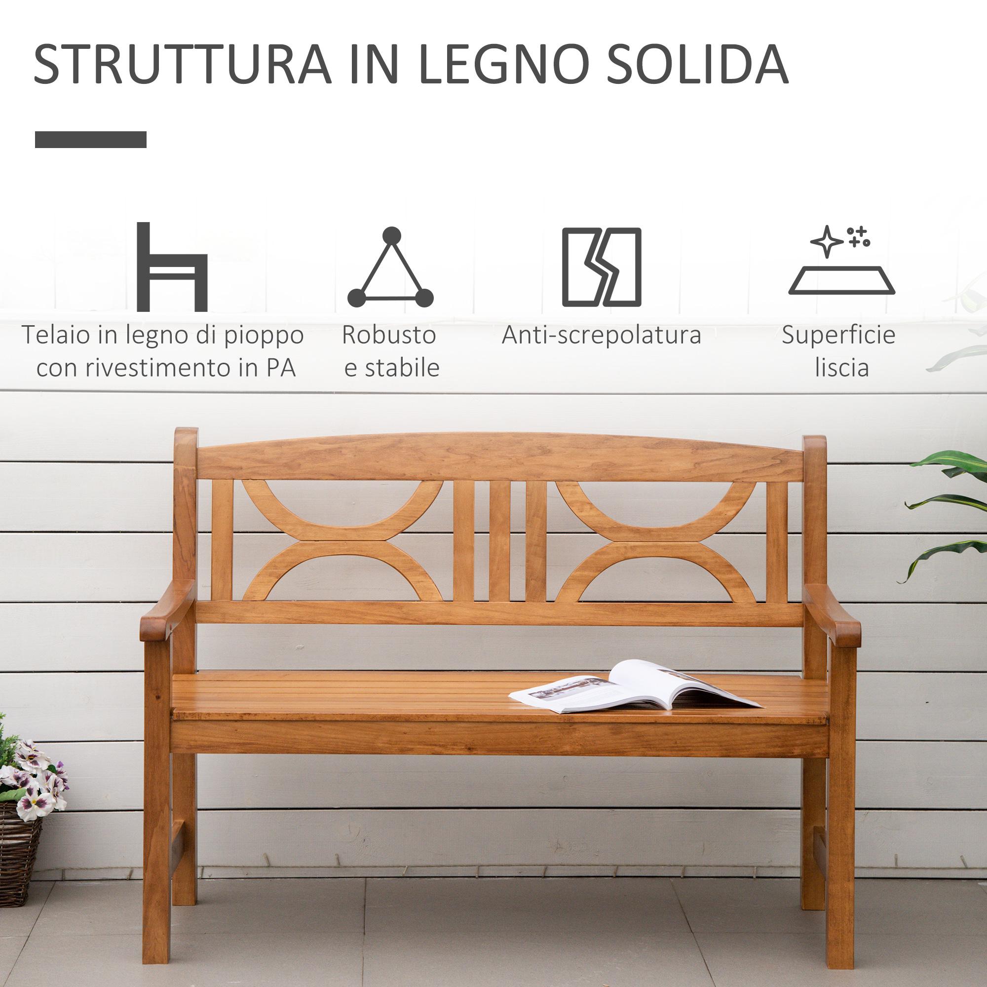 Panchina da Giardino 2 Posti 123x61x89,5 cm in Legno Naturale