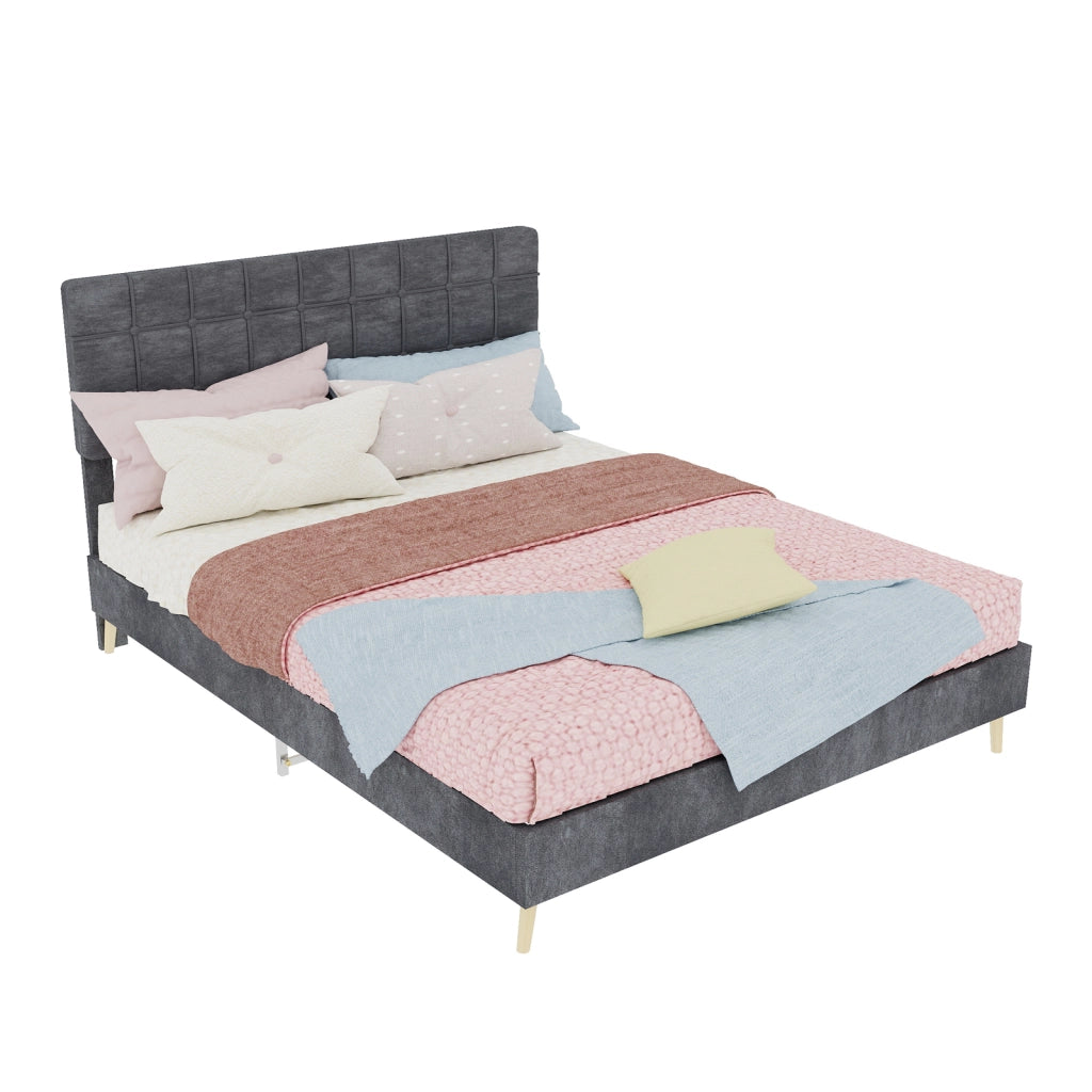 Letto matrimoniale rivestito in velluto grigio 140x200 cm
