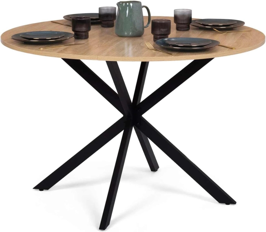 IDMarket - Tavolo da pranzo rotondo ALIX, legno e gambe a ragno nere, 4-6 persone, 110 cm