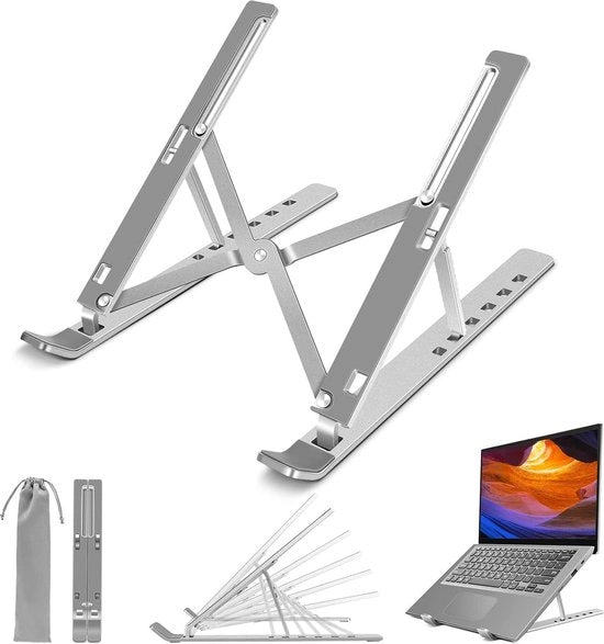 Stand per laptop regolabile in 6 posizioni con tasca di stoccaggio - rivestimento antiscivolo in silicone - 10-17 pollici