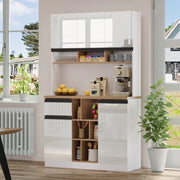 Credenza e madia bianca lucida con 1 cassetto, ripiani regolabili e vani aperti per cucina e soggiorno 105 × 45 × 185 cm