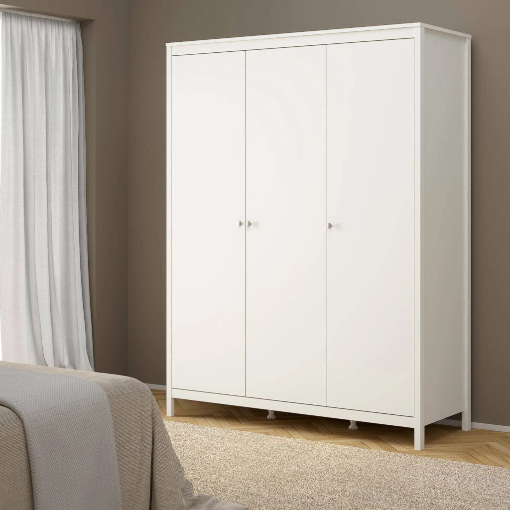 Guardaroba 3 ante Conti, Mobile camera da letto, Cabina armadio portabiti, Armadio appendiabiti, 150x58 h199 cm, Bianco