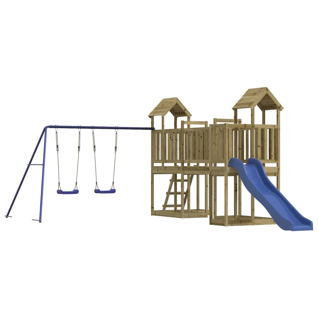 Altalene per parco giochi all'aperto scivolo altalene robuste giochi da giardino 356 x 589 x 214 cm legno di pino impregnato 02_0004740