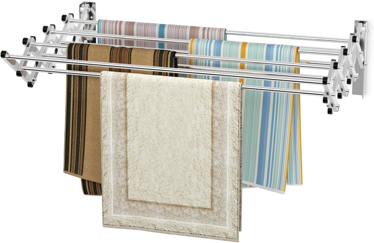 Stendibiancheria da Parete, Stendibiancheria Estensibile in Acciaio Inox con 8 Barre, Stendibiancheria Salvaspazio per Lavanderia Bagno e Balcone, 86x64x22 cm