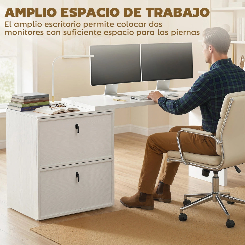 Scrivania Angolare Moderna con 2 Cassetti ¨C Zephmum ¨C Bianco 90x50x75 cm