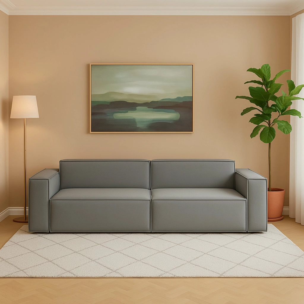 Divano fisso Argo, Divano componibile a 3 posti lineare, Made in Italy, SofÒ  moderno da soggiorno in tessuto, Cm 260x95h70, Grigio