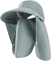 Cappello da pesca - Con maschera facciale e protezione collo - Protezione UPF 50+ dal sole - Protezione solare estiva - Cappello da pesca respirante per uso all'aperto per uomini e donne - Cappello alto rimovibile con grande ala