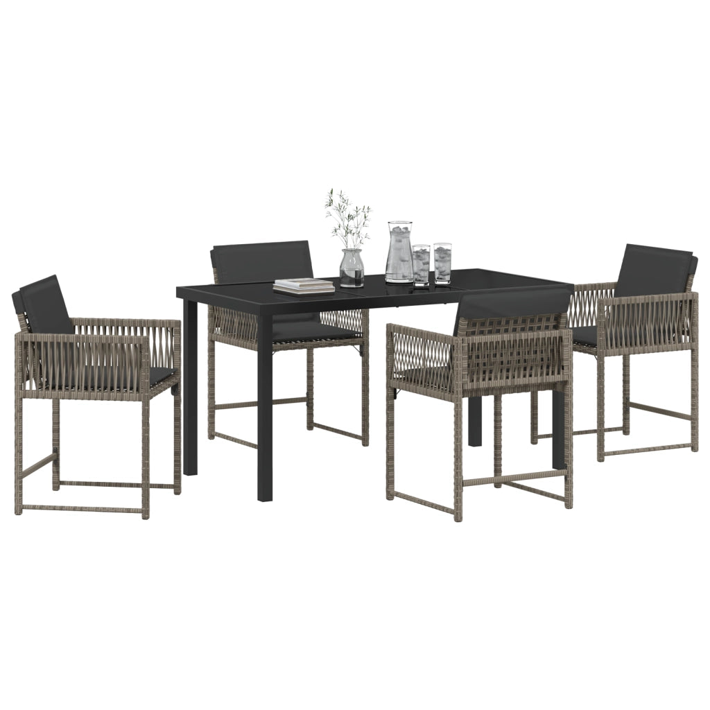 Set da Pranzo da Giardino 5 Pezzi con Cuscini Grigio Rattan Polimerico