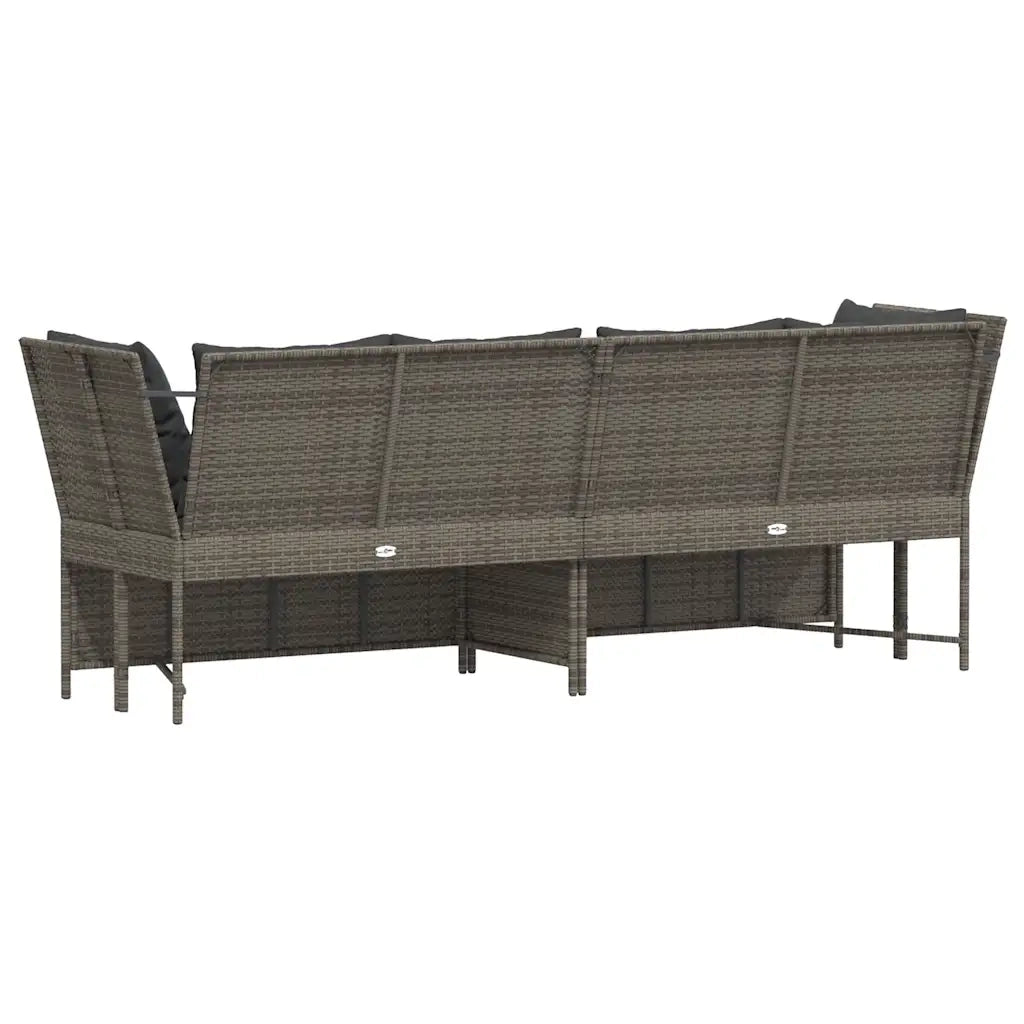 Divano da Giardino con Cuscini in Polyrattan Grigio