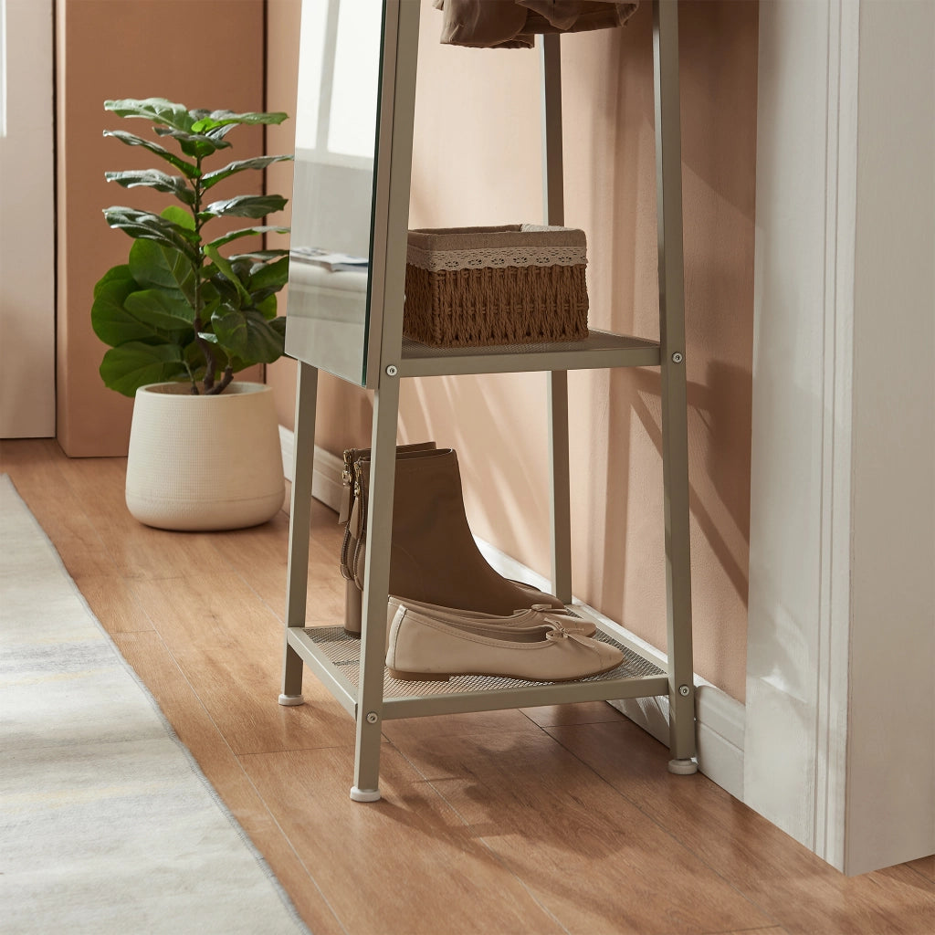Specchio da Terra Klilbojle con Appendiabiti 160 x 40 x 35 cm - Avena Oatmeal [en.casa]