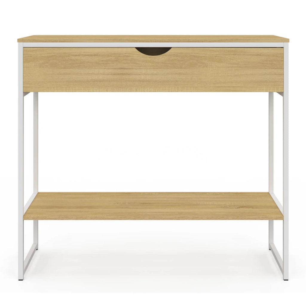 IDMarket - DETROIT Consolle a 1 cassetto con 1 ripiano, design industriale, legno e metallo bianco