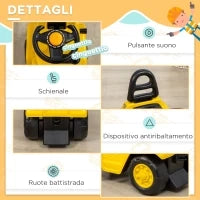 Trattore a Pedali per Bambini 3-4 Anni con Muletto e Spazio Portaoggetti, 86x27.5x47.5 cm, Giallo e Nero