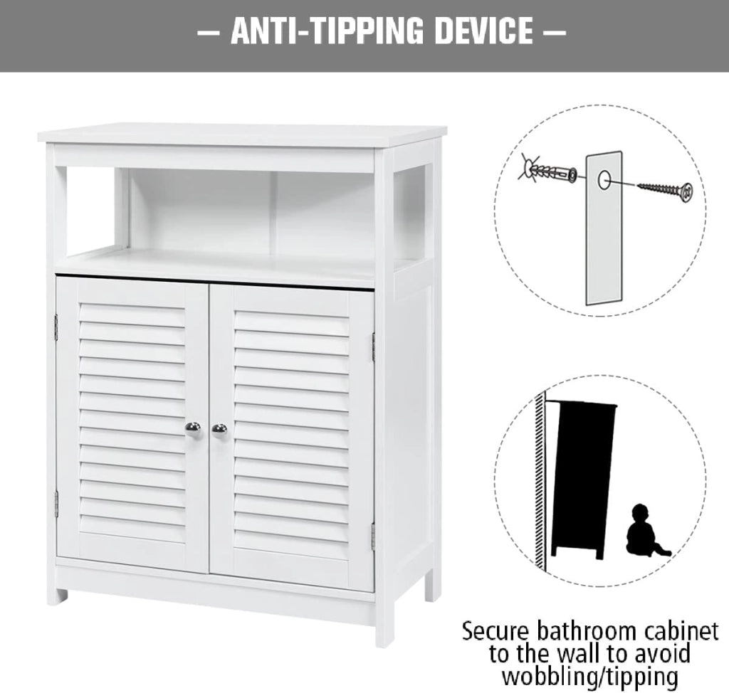 Armadietto Mobile Bagno Autoportante, con 2 Ante Legno e Ripiani Regolabili in Altezza, 3 Livelli, Multiuso e Salvaspazio, 30x60x80 cm (Bianco)