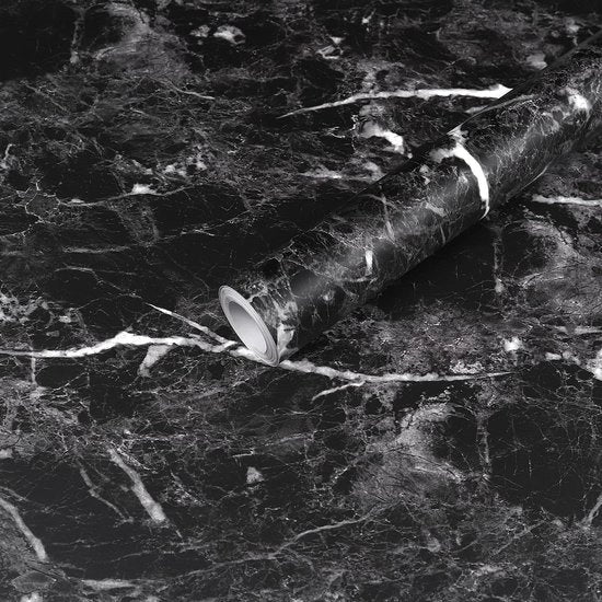 Foglia decorativa marmerizzante autoadesiva, impermeabile, nera, 40cm x 500cm per pareti di mobili, armadi e tavoli da cucina