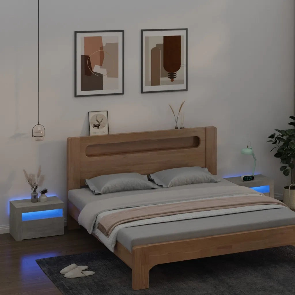 Set di 2 Comodini | Armadio da Notte | Mobiletto da notte con Luci a LED Grigio Cemento 60x35x40 cm