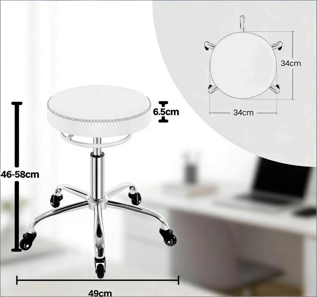SGABELLO GIREVOLE Regolabile in Altezza 46-58 cm Bianco in Metallo e PU