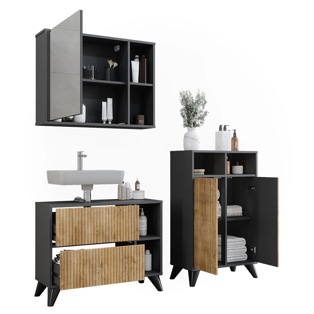 Vicco Set di mobili da bagno Antracite/quercia di montagna 80 cm, set 2