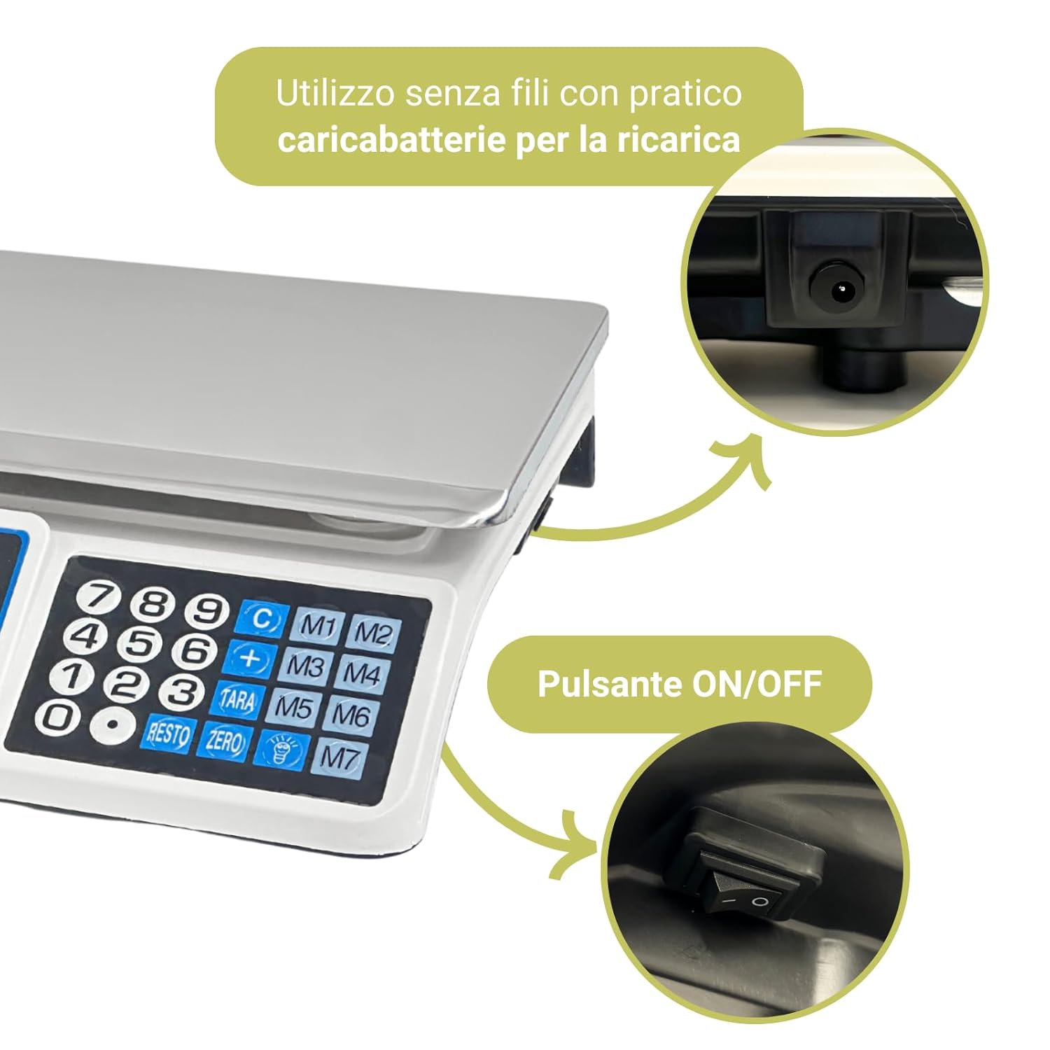 Bilancia Elettronica Professionale da Banco per Alimenti - Bilancia Digitale con 7 Tasti di Memoria e Piatto in Acciaio Inox e Schermo LCD con Prezzo