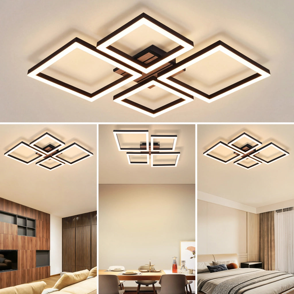ZMH Plafoniera LED nera 32W design moderno luce bianca calda 3000K forma quadrata per camera da letto soggiorno