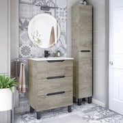 Caleta, set Mobili Bagno 3 Cassetti, Marrone Rovere Grigio