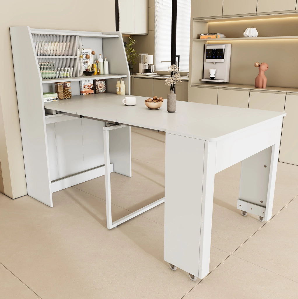 Tavolo da pranzo allungabile con contenitore in pannello truciolare bianco