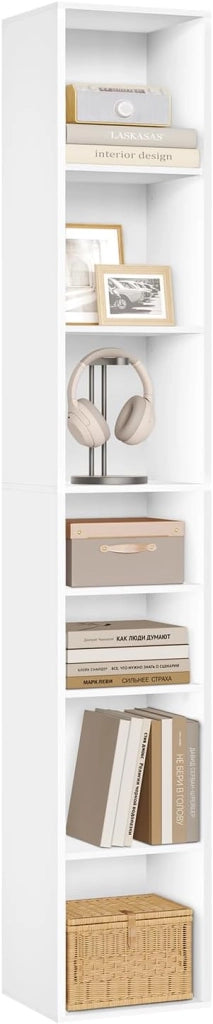 Libreria, Scaffale a 7 Livelli, 30x26x178,5 cm, Mobile Alto con Scomparti Aperti, per Ufficio/Salotto/Camera da Letto, Bianco, SK066ws
