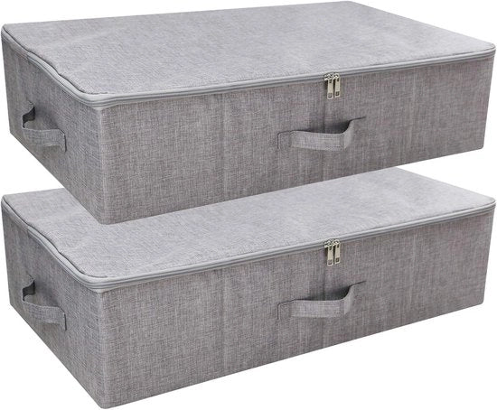Set di 2 Boxe di Stoccaggio per Scarpe sotto il Letto con Cerniera - Cassetti per Coperte e Abiti - Ripiegabile e Lavabile - Grigio Scuro