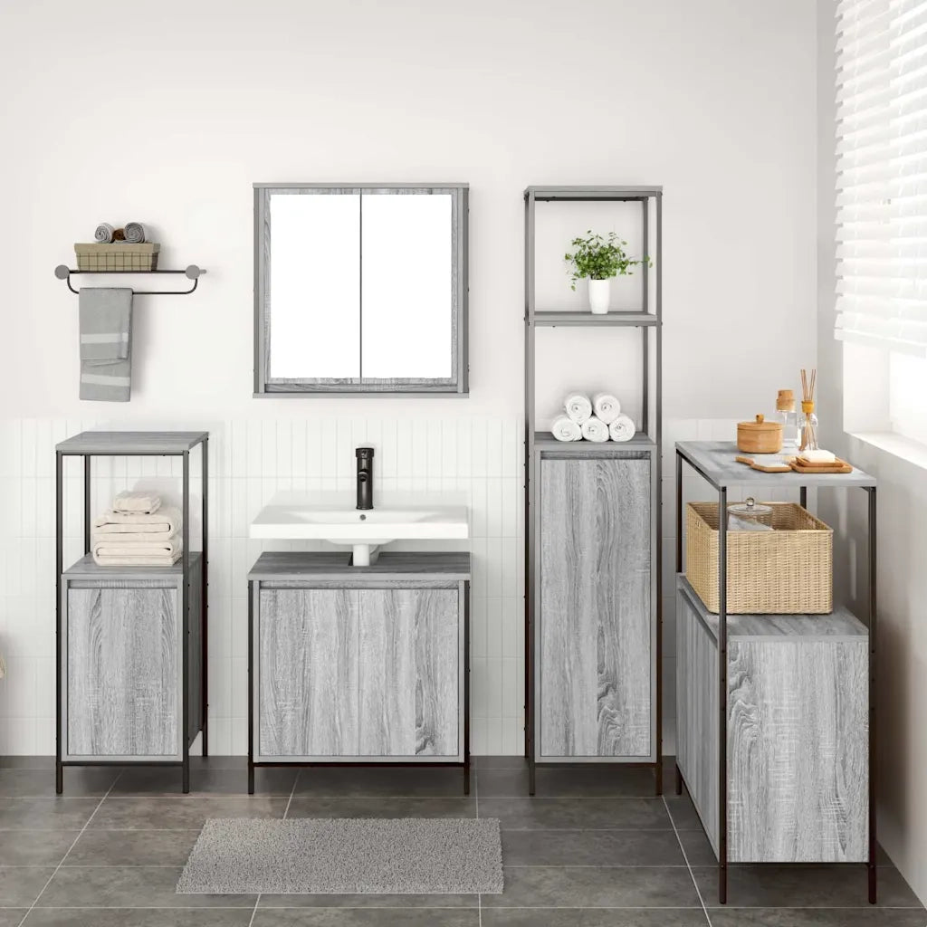 Set di mobili per il bagno con porta 5 pcs Grigio Sonoma e Nero 3328387