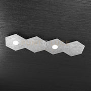 HEXAGON APPLIQUE-PLAFONIERA 2 LUCI + 2 DECORATIVO FOGLIA ARGENTO 1142-2L2D-FA
