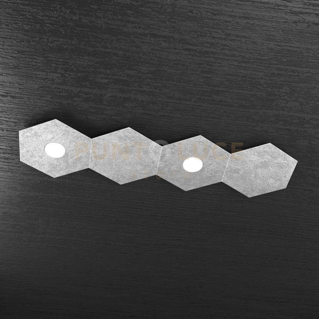 HEXAGON APPLIQUE-PLAFONIERA 2 LUCI + 2 DECORATIVO FOGLIA ARGENTO 1142-2L2D-FA